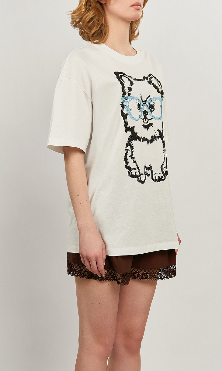 TWINSET: Футболка с принтом и вышивкой