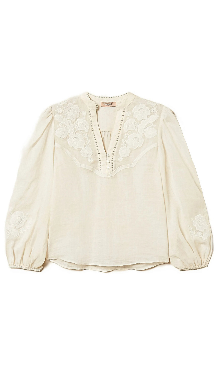 TWINSET: Блуза из рами с вышивкой