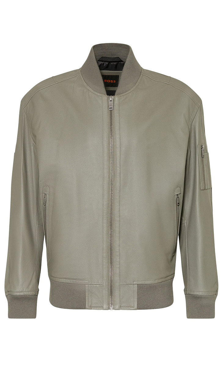 HUGO BOSS: Куртка-бомбер из кожи